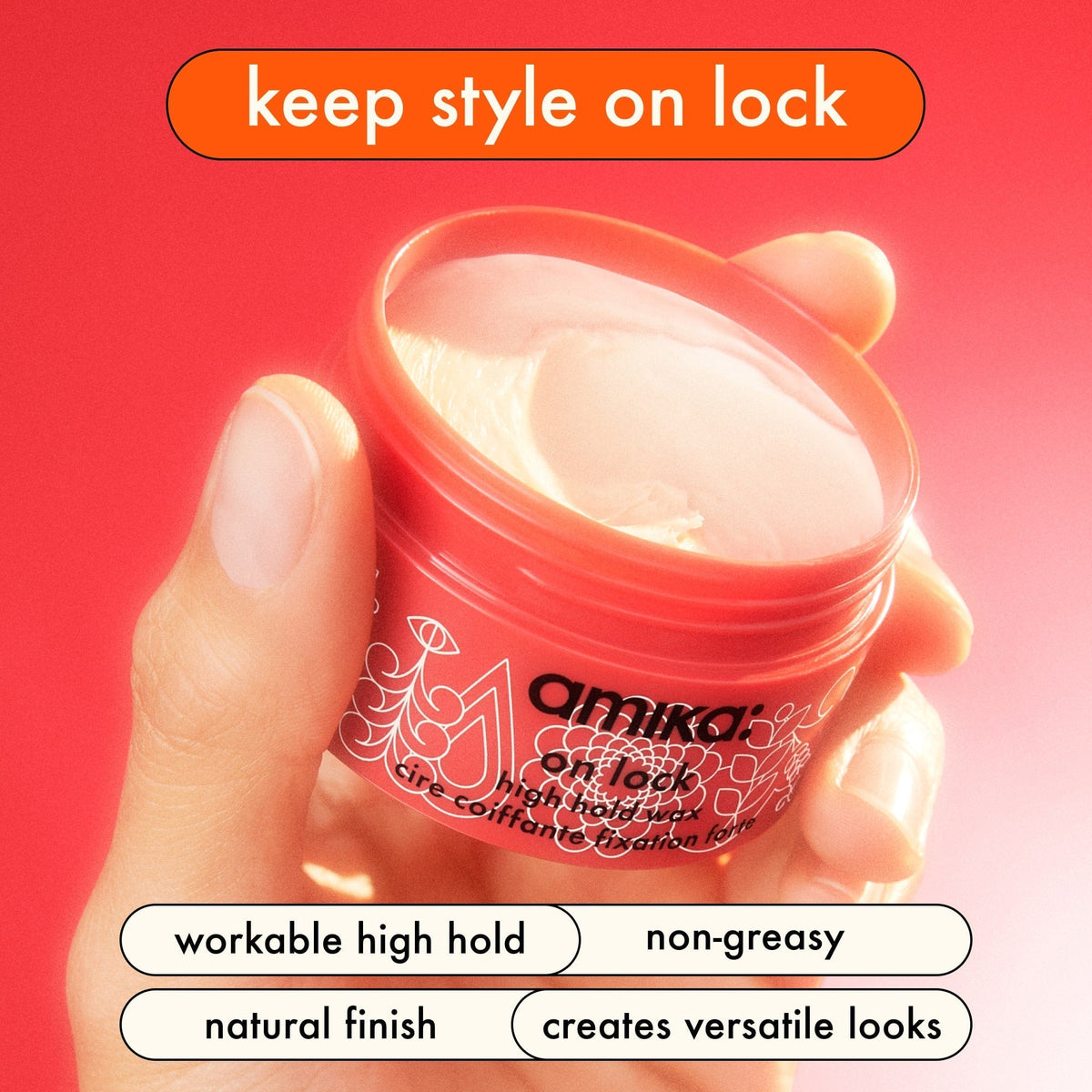 on lock: high hold hair wax | amika pro