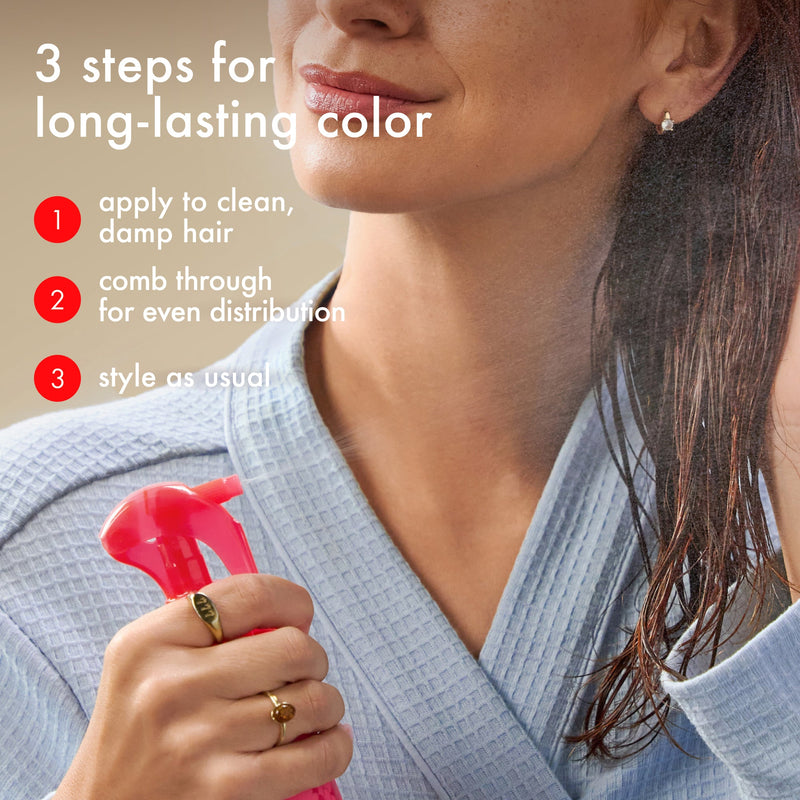 woman holds the protector treatment. steps read: "1) apply to clean, damp hair. 2) comb through for even distribution. 3) style as usual."