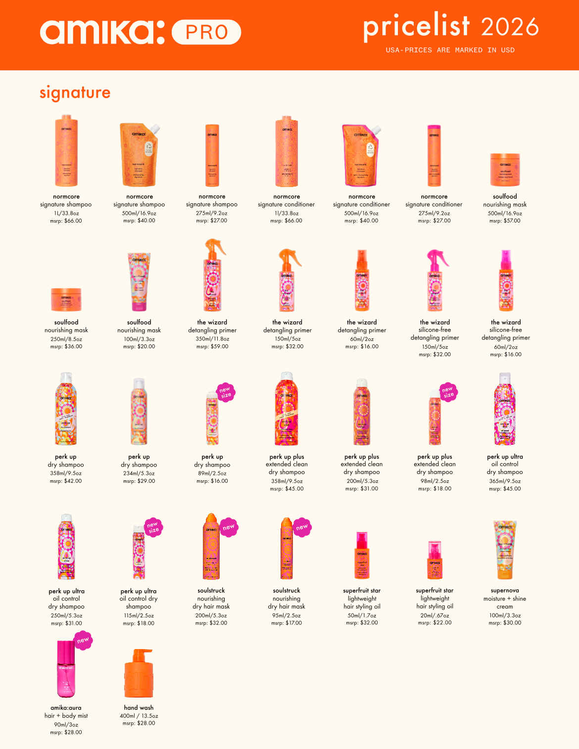 MSRP price list - US 2026