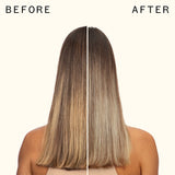 before and after using amika bust your brass | cool blonde repair conditioner