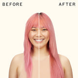 before and after using the wizard detangling primer | amika